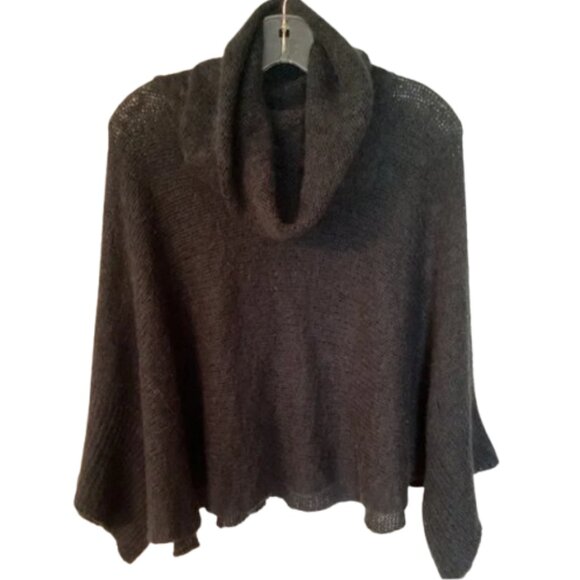 WOODEN SHIPS MEDIUM / LARGE BLACK COWL NECK MOHAIR WOOL BLEND PONCHO SWEATER - Picture 1 of 7
